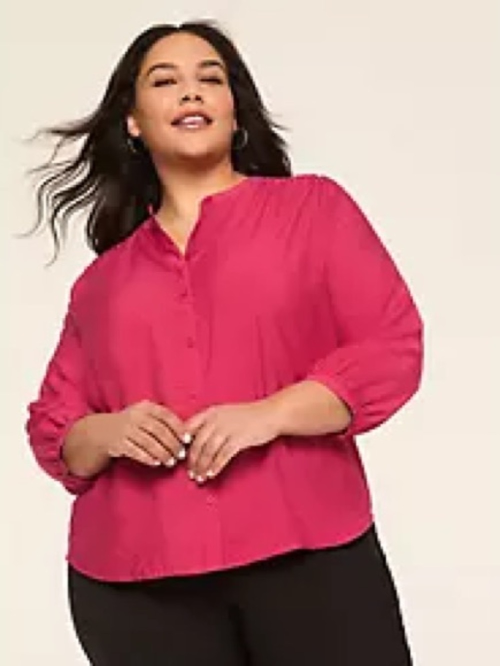 Lane Bryant 3/4 Sleeve Top Shirt Button Front Deep Pink 26/28 NWT